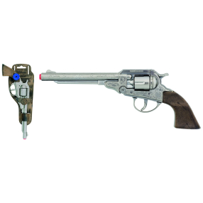 Revolver kovbojský stříbrný, kovový - 8 ran
